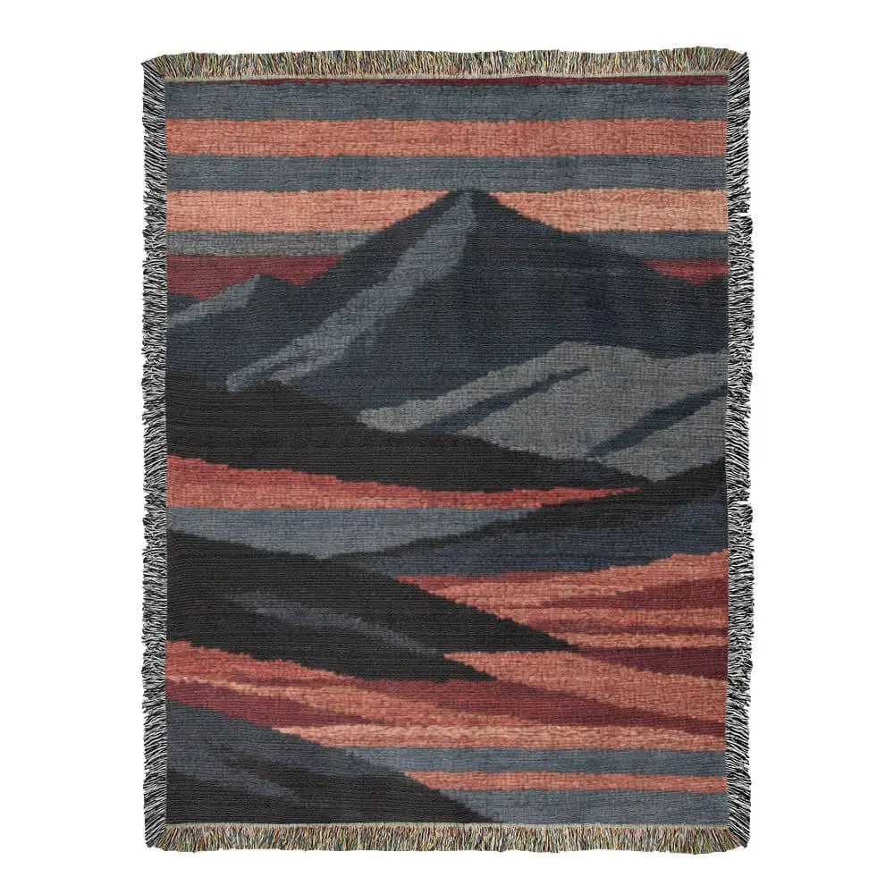 Heirloom mountain woven blanket with abstract landscape textile design