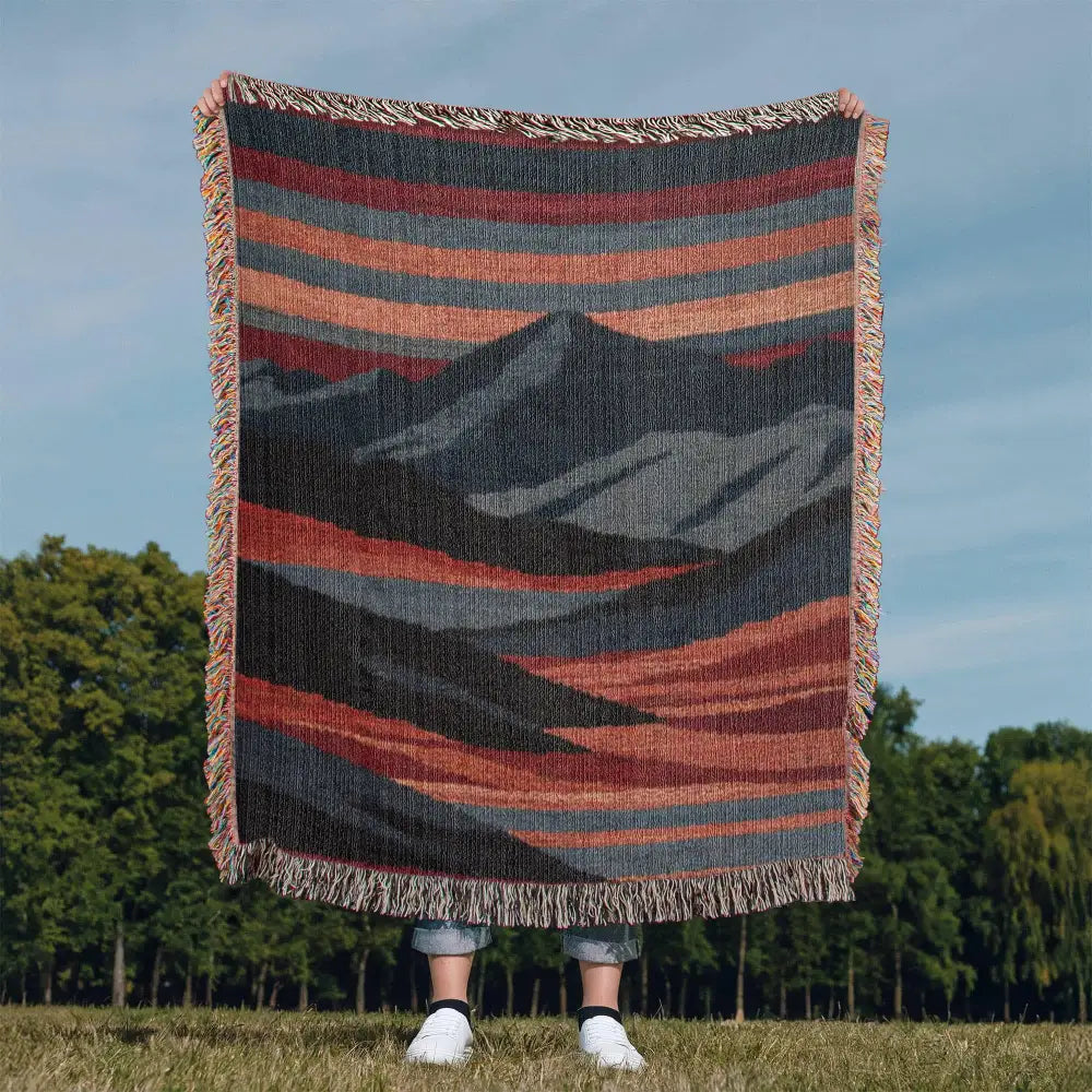 Heirloom mountain woven blanket with abstract landscape textile design
