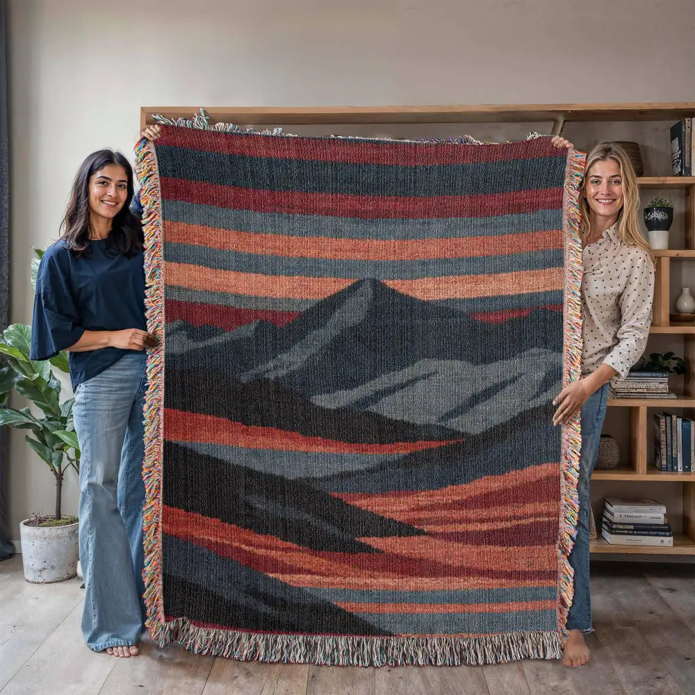 Heirloom mountain woven blanket with abstract landscape textile throw