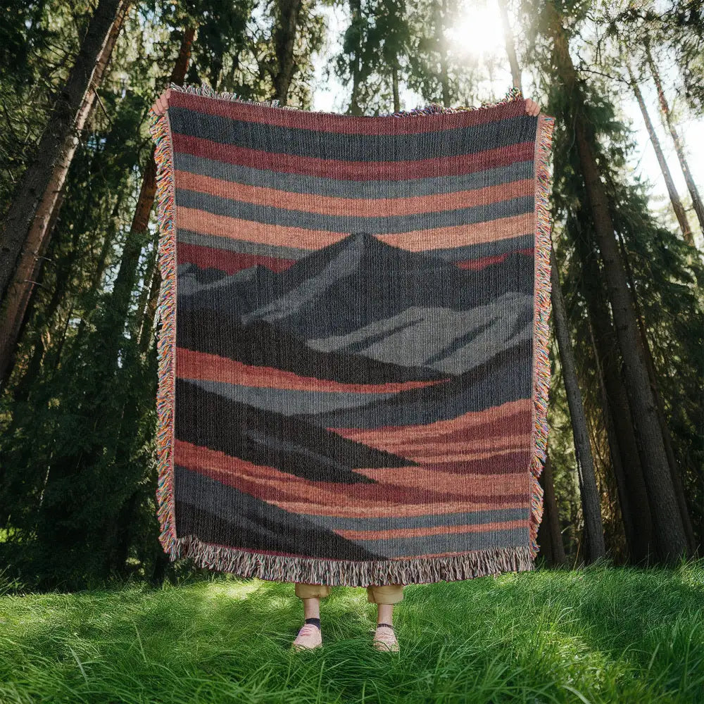 Heirloom mountain woven blanket with abstract landscape textile design