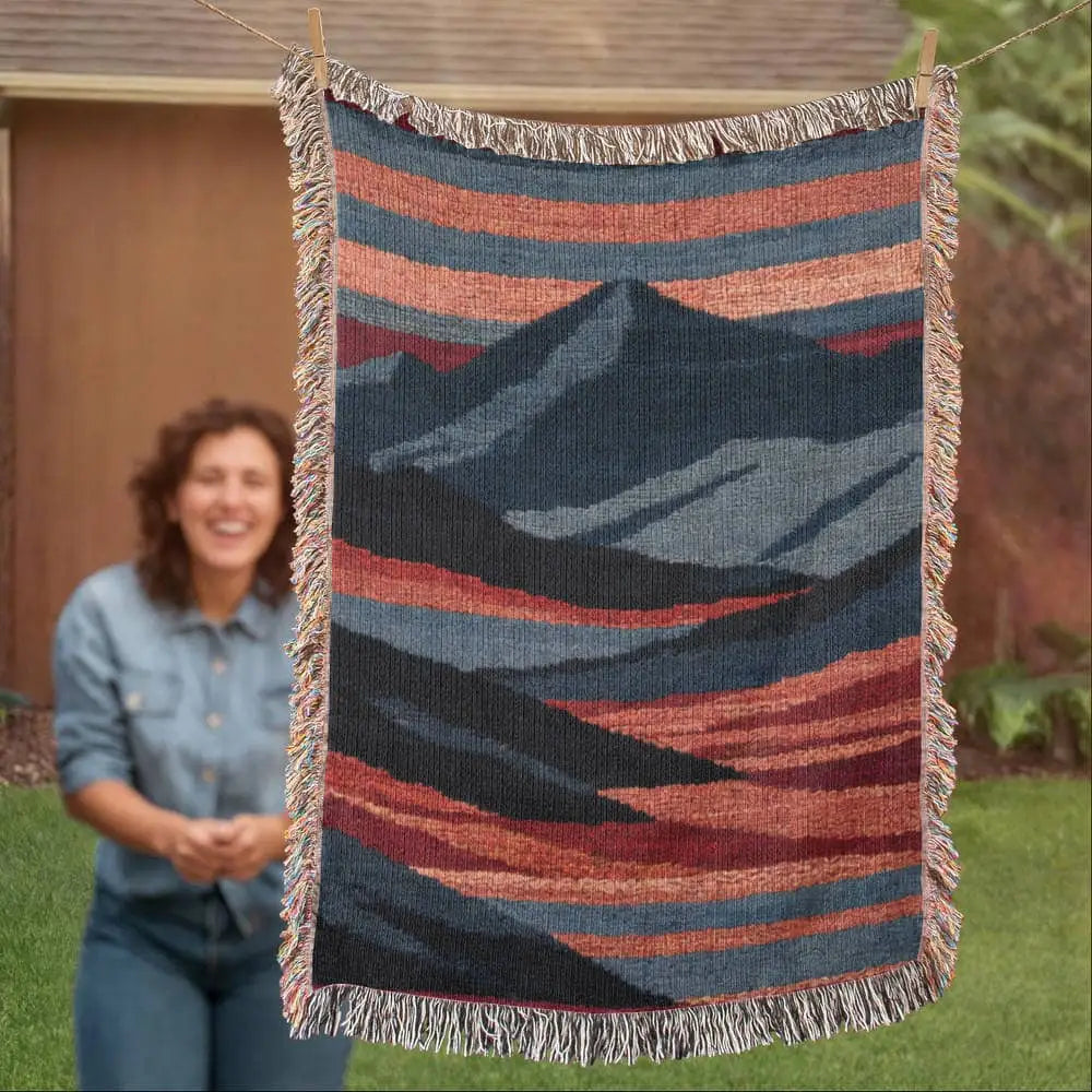 Heirloom mountain woven blanket with abstract landscape textile design