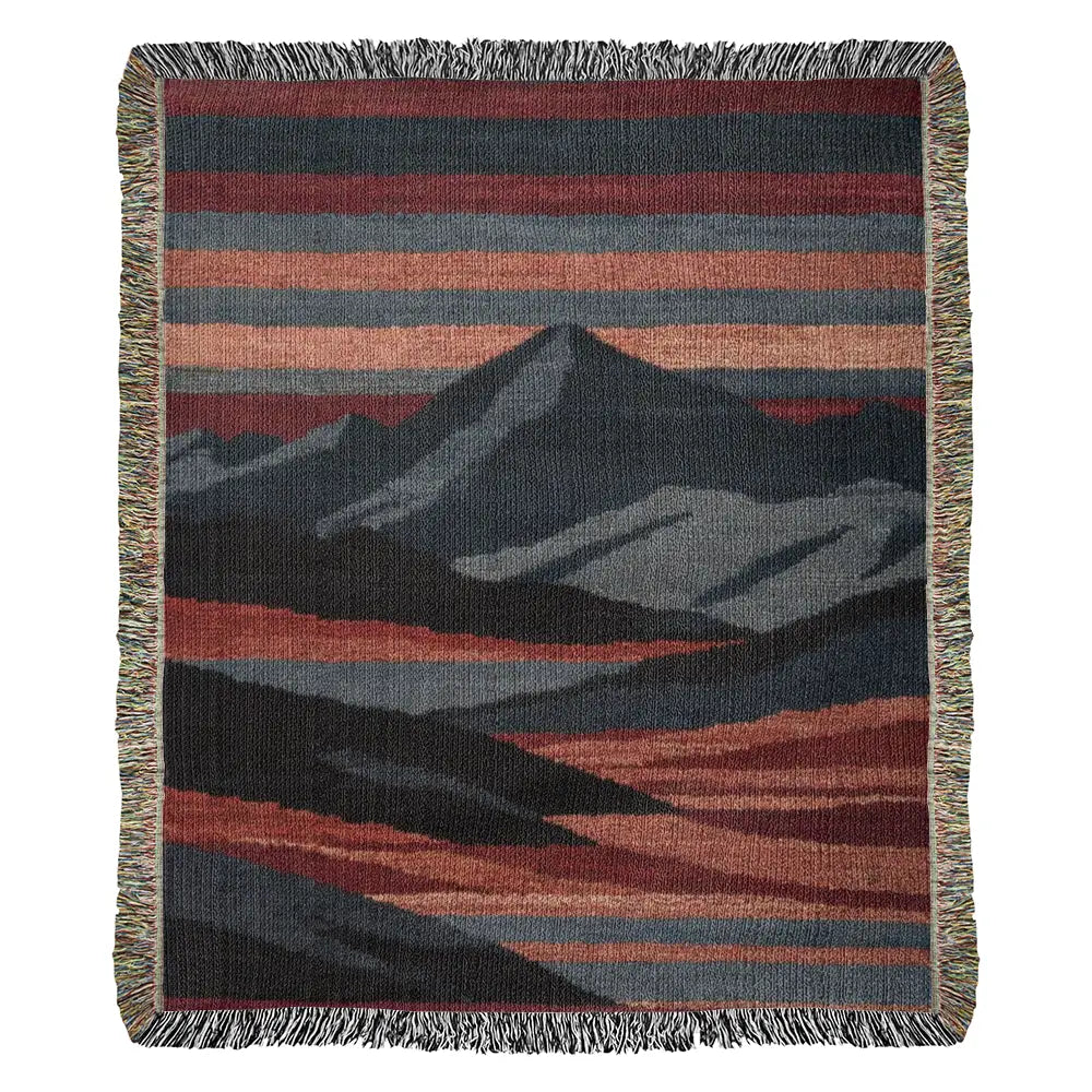 Heirloom mountain woven blanket with abstract landscape textile design