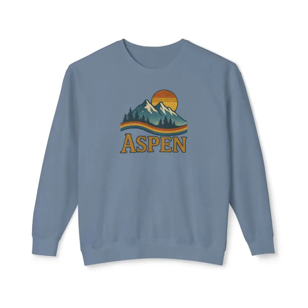 Heritage Mountain crewneck sweatshirt in light blue with mountain graphic