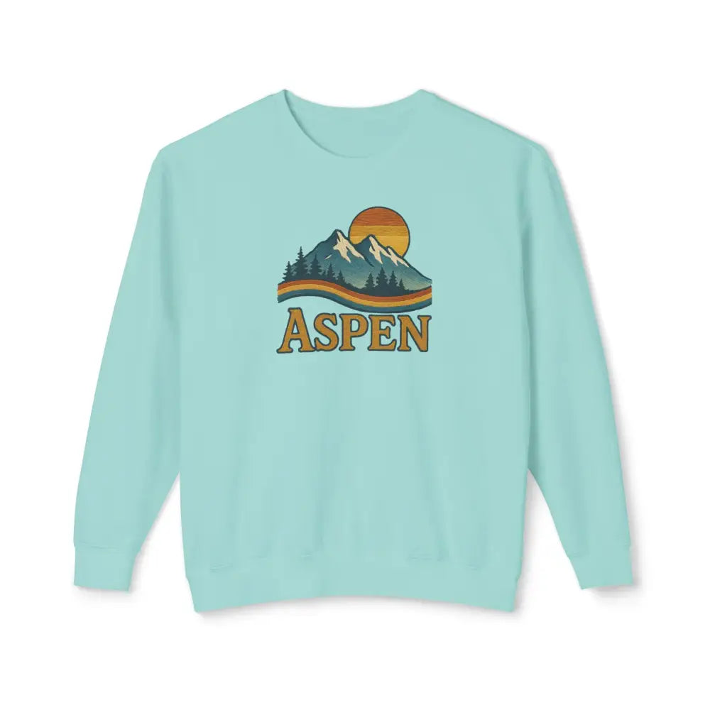 Heritage Mountain Graphic Sweatshirt in light blue with retro sunset