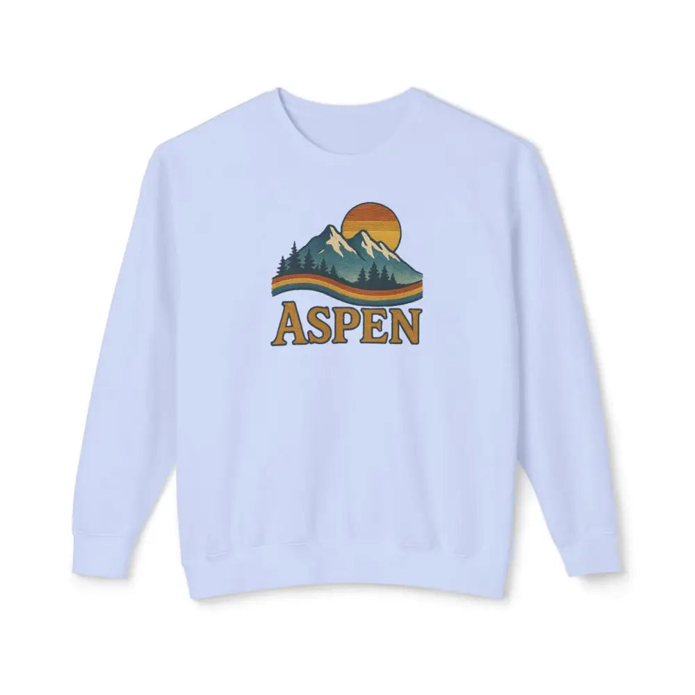 White Aspen heritage mountain crewneck sweatshirt with sunset graphic