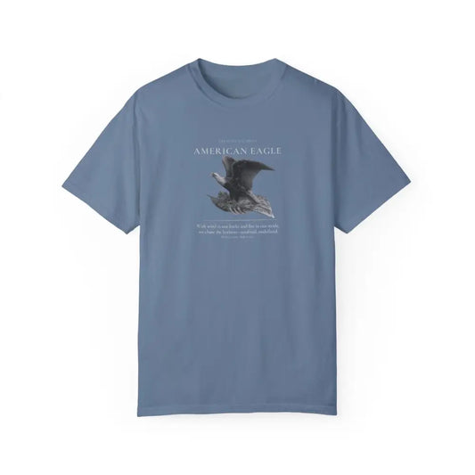 Blue American Eagle Heritage Series graphic tee with embroidered corduroy
