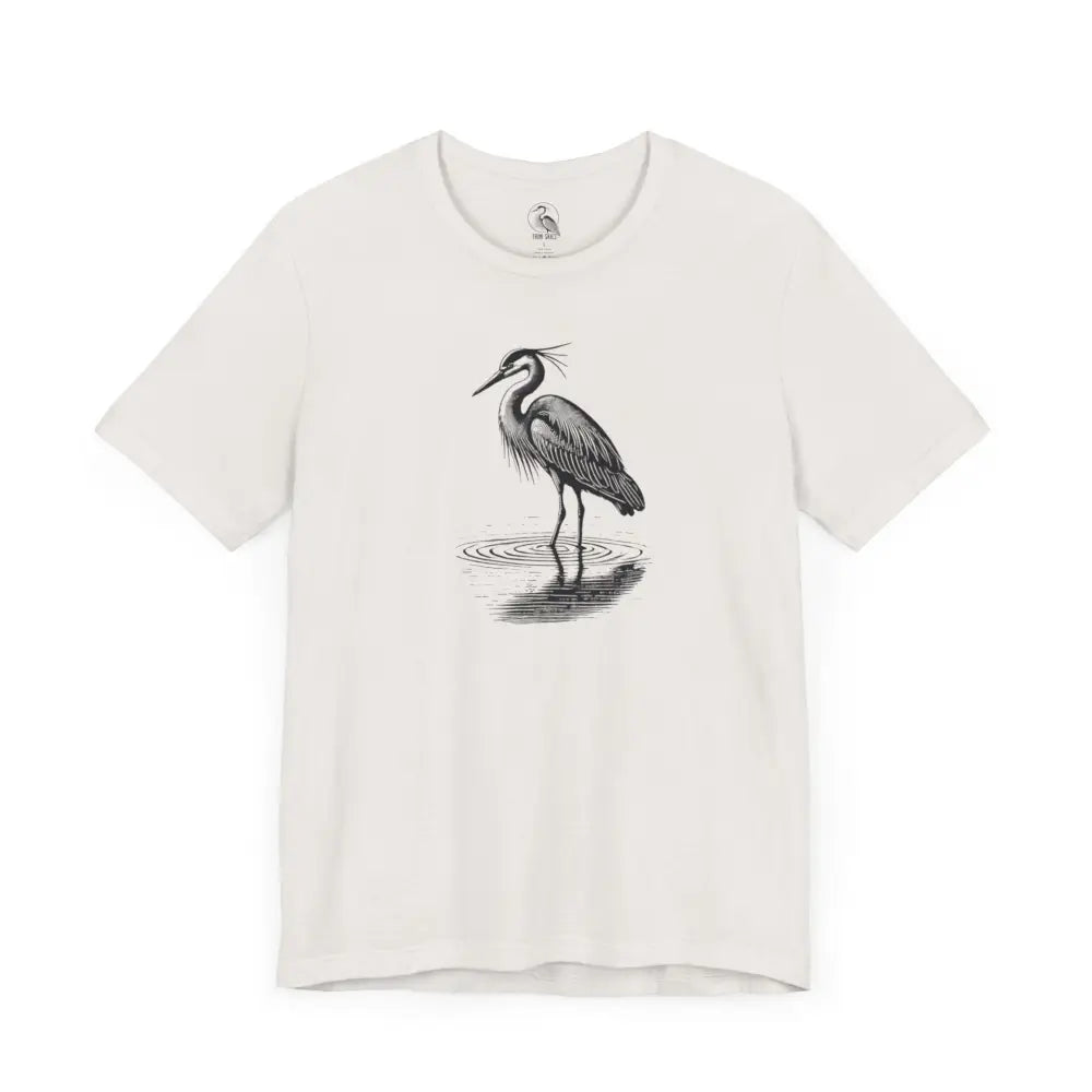 Minimalist Heron Reflection Wildlife Tee with water graphic t-shirt design