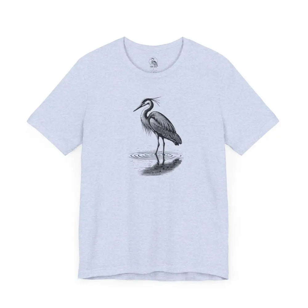 Minimalist Heron Reflection water graphic t-shirt in light blue