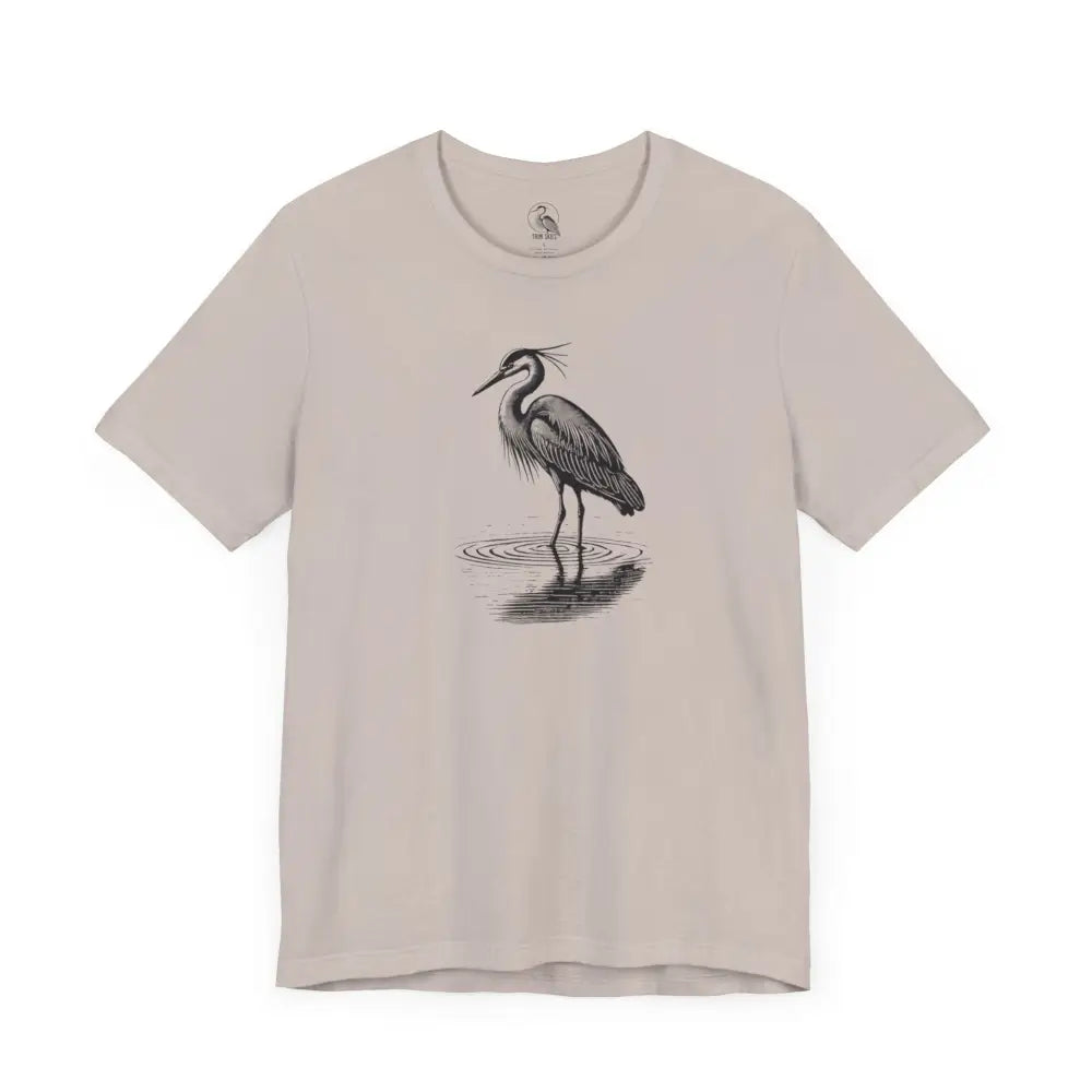 Minimalist Heron Water Graphic T-Shirt in Light Beige by Trini Skies Supply