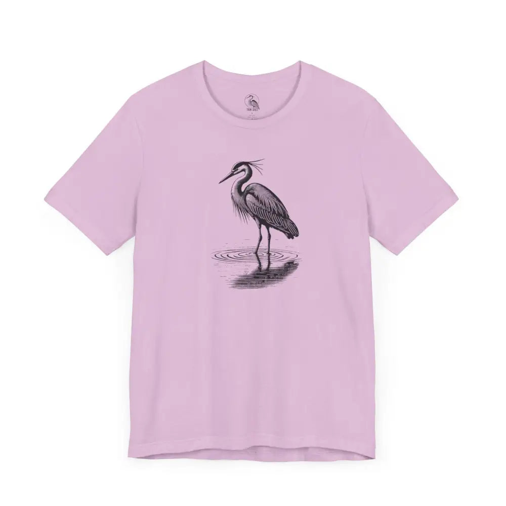 Minimalist Heron Water Graphic T-Shirt in Light Purple
