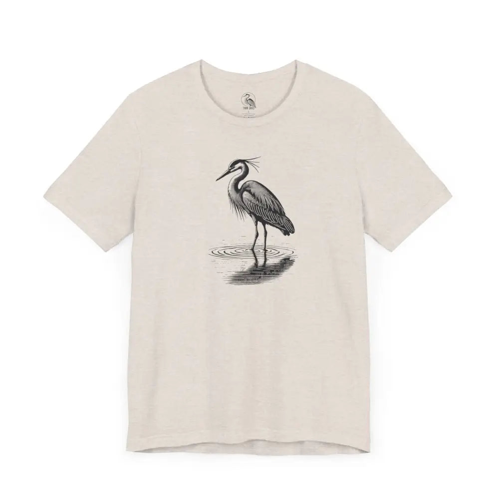 Minimalist Heron Reflection water graphic t-shirt by Trini Skies Supply