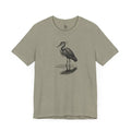 Minimalist heron water graphic t-shirt in light olive green