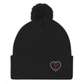 Hopelessly Devoted to You embroidered Valentine heart pom-pom beanie