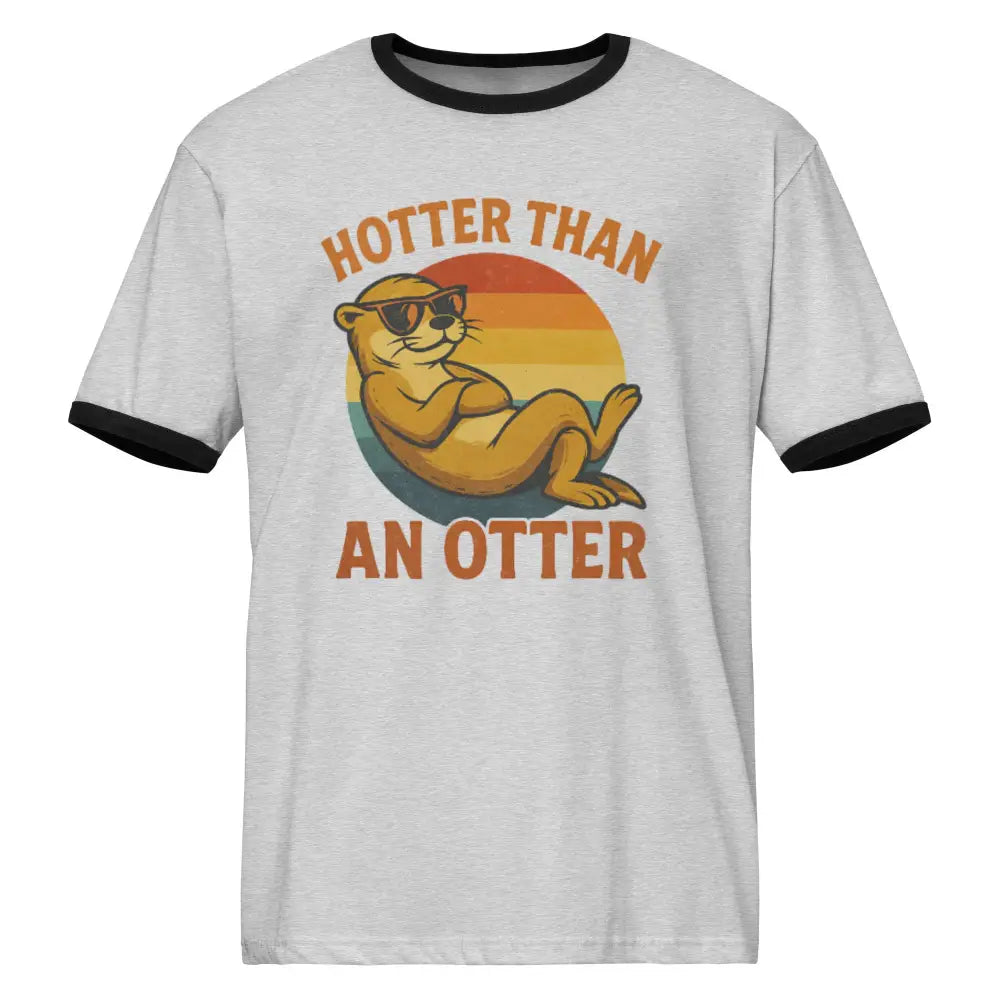 White vintage inspired ringer t-shirt with lounging otter graphic and Hotter Than an Otter text