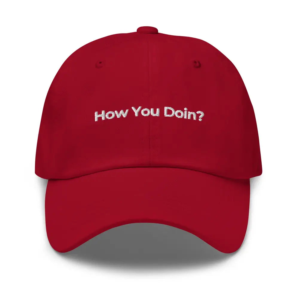 Trini Skies embroidered dad hat in red baseball cap style