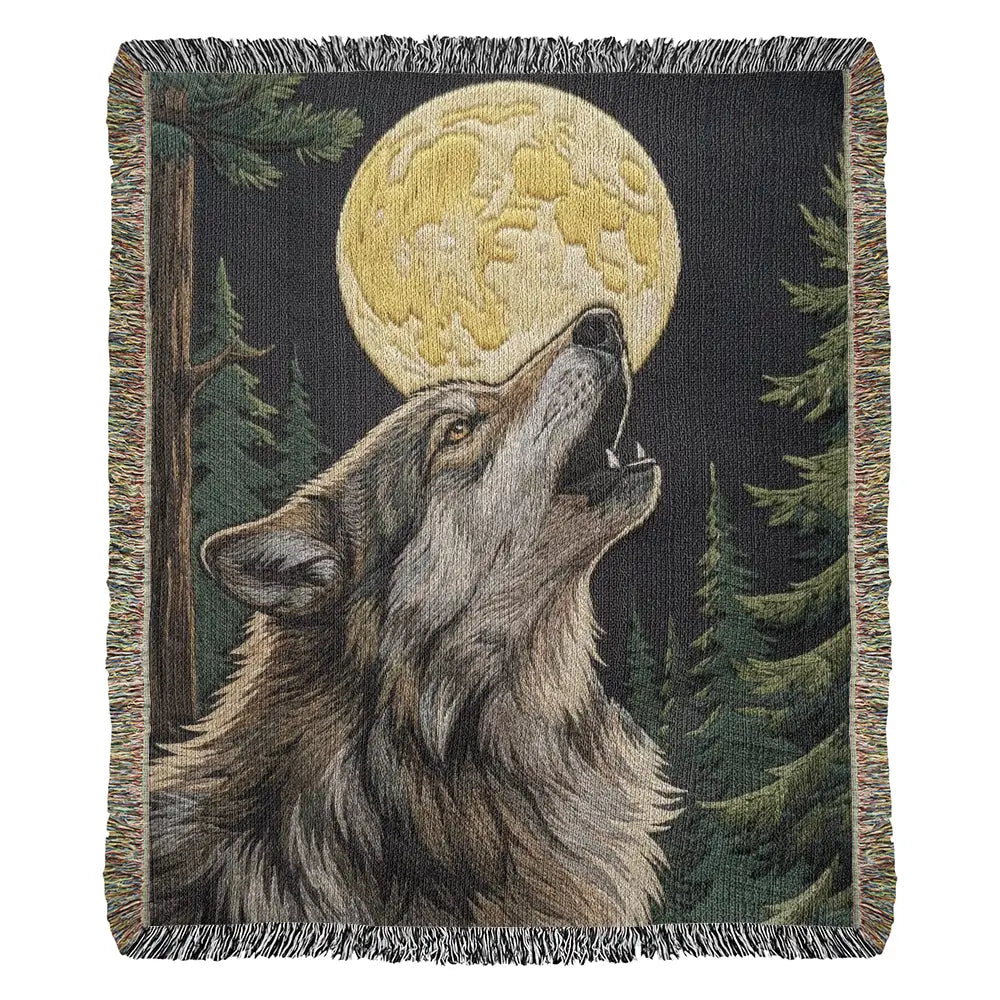 Howling wolf woven cotton blanket by Trini Skies Graphics