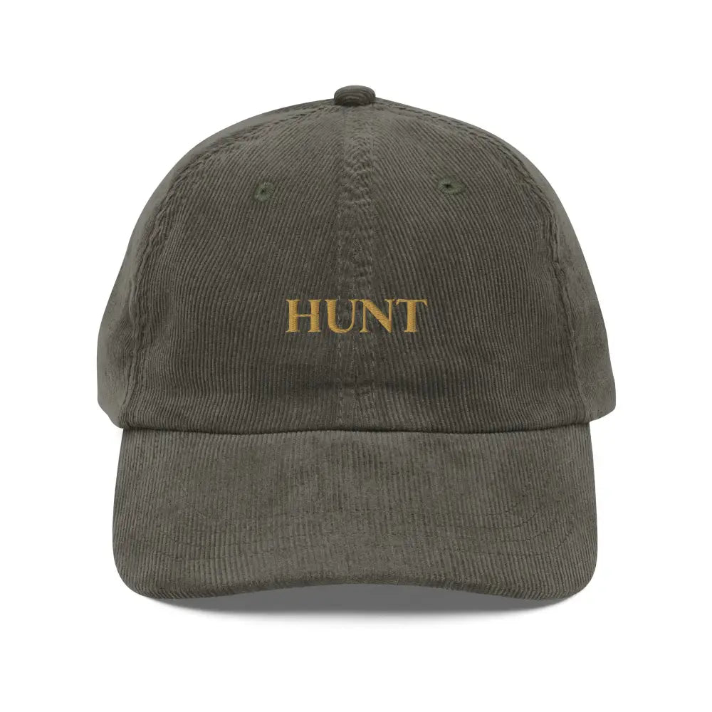 Hunt embroidered vintage olive green corduroy baseball cap