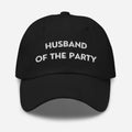 Black baseball cap with white party embroidered dad text