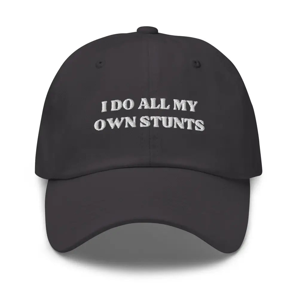 Trini Skies embroidered dad hat in dark gray with white text