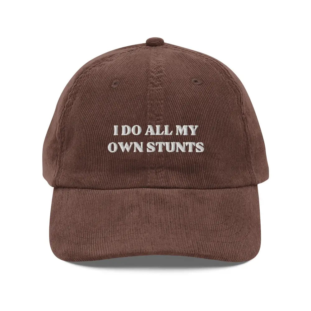 Trini Skies brown vintage corduroy cap with stunts embroidered