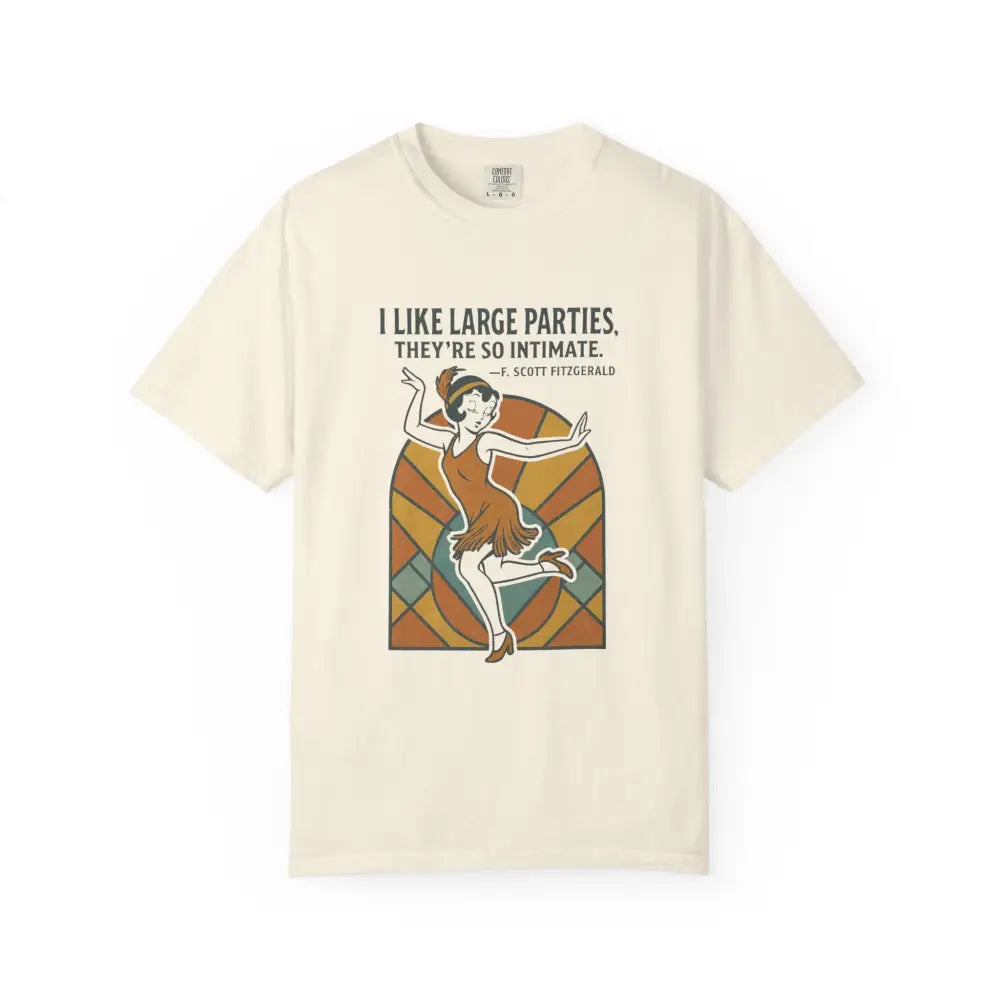 Cream-colored graphic t-shirt inspired by Great Gatsby and large parties under Trini Skies