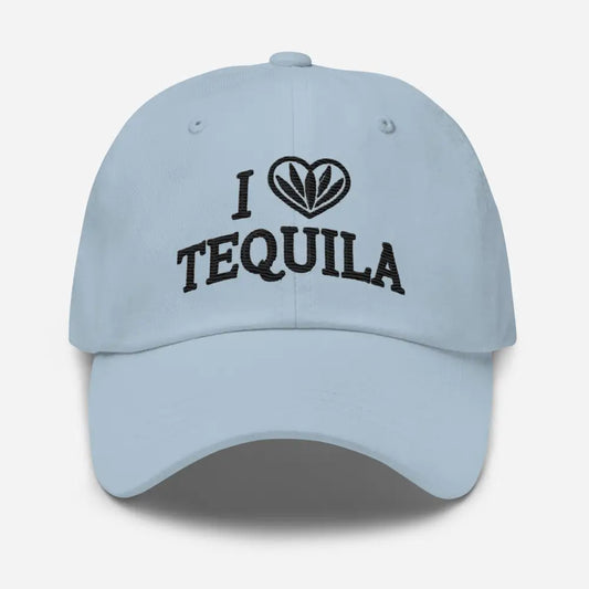 I Love Tequila Embroidered Dad Hat: Low-Profile Adjustable & Comfortable Party Hat Great Gift Idea - Hats light blue