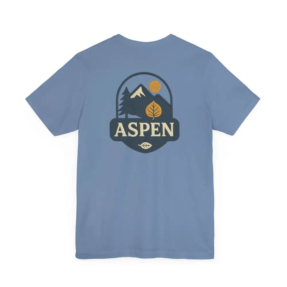 Light blue Bella+Canvas Aspen Division tee with iconic aspen tree graphic