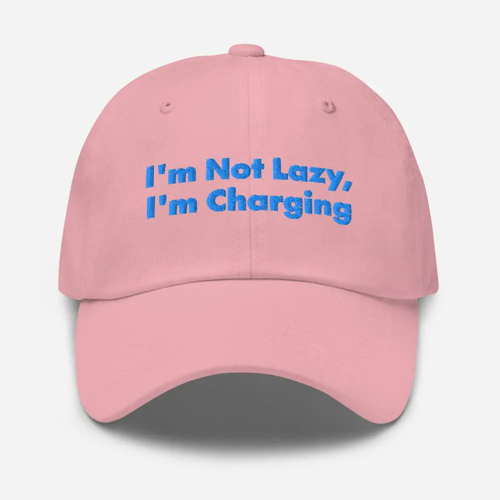 Pink embroidered charging dad hat in corduroy cap