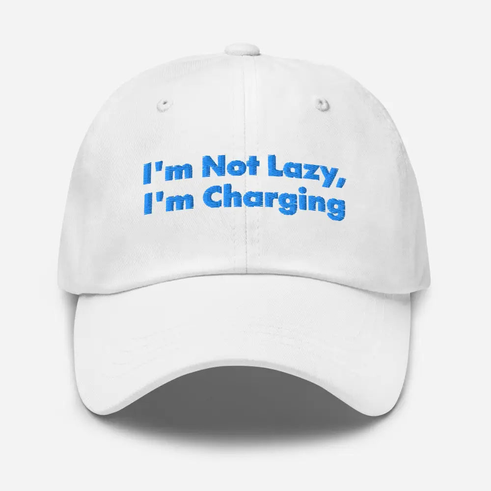 White charging dad hat embroidered cap in chino cotton twill