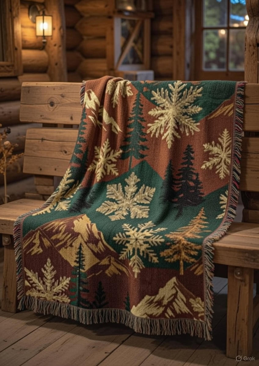 Alpine Snowfall Woven Blanket Mountain Lodge Winter Design Travel