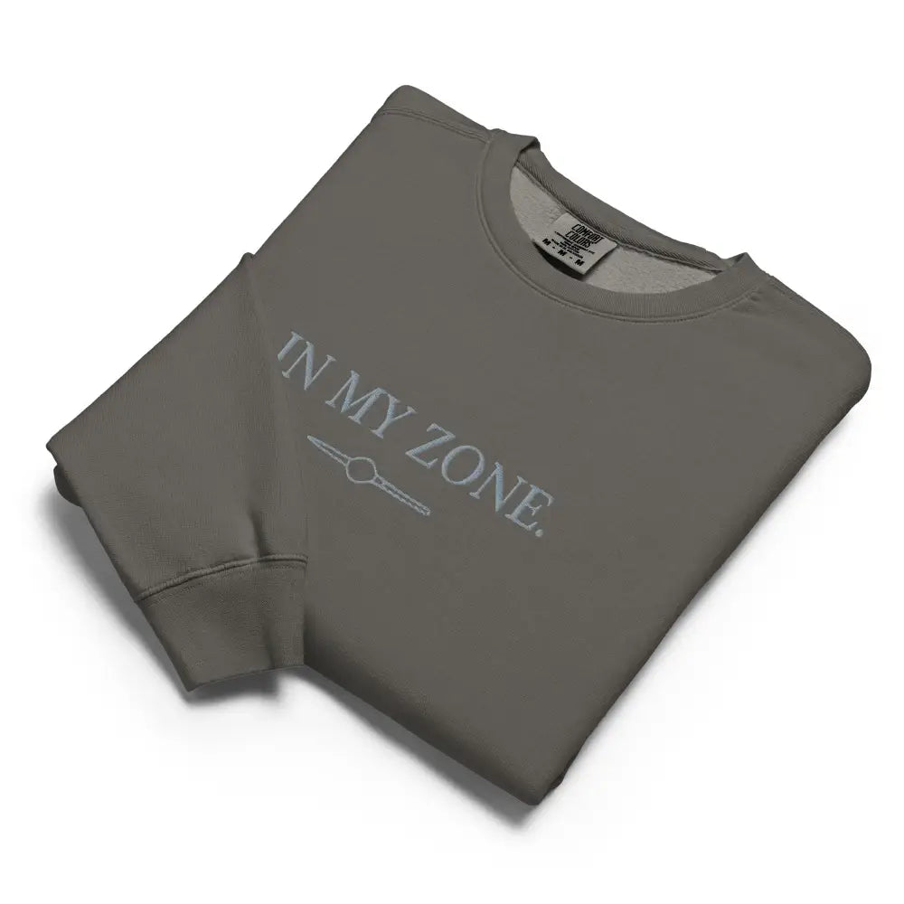 Comfort Colors zone embroidered sweatshirt with in my zone graphic