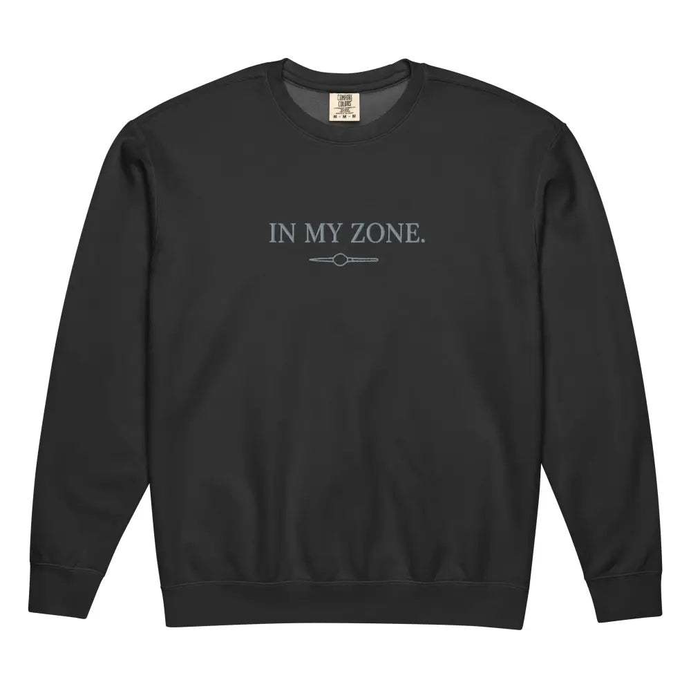 Black Comfort Colors zone embroidered sweatshirt with In My Zone design