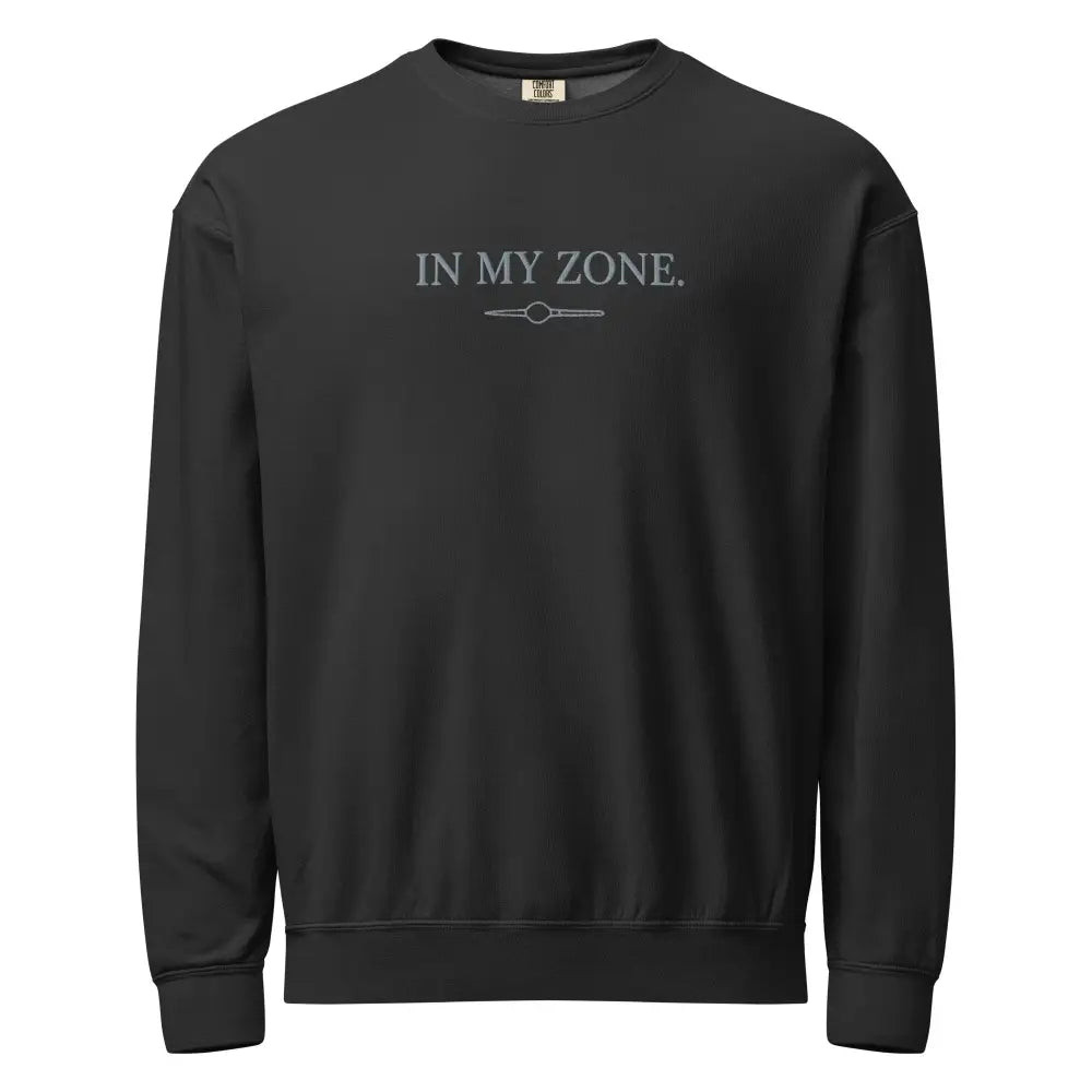 Black Comfort Colors zone embroidered sweatshirt with In My Zone design