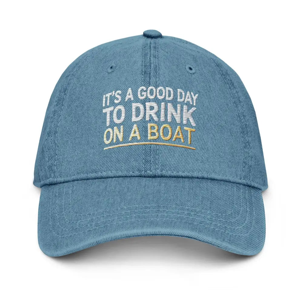 Light blue boat embroidered denim nautical party cap