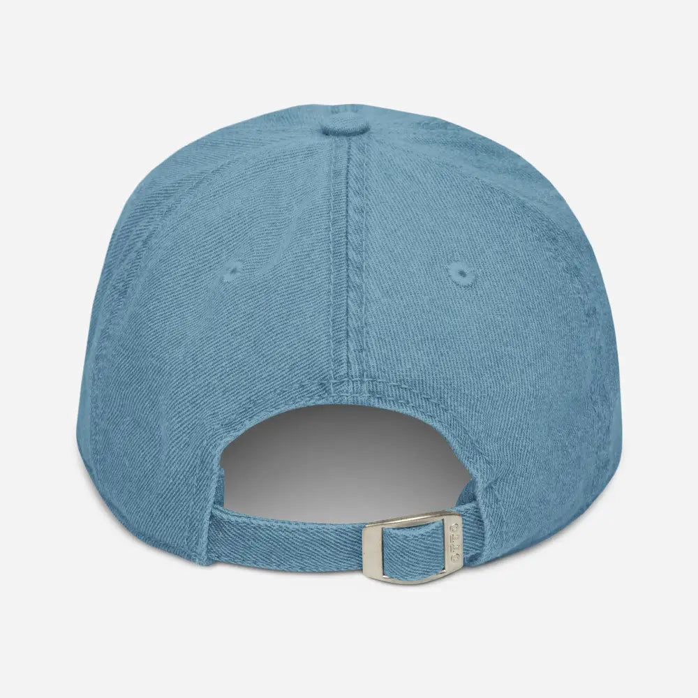 Light blue distressed nautical party cap with boat embroidered denim