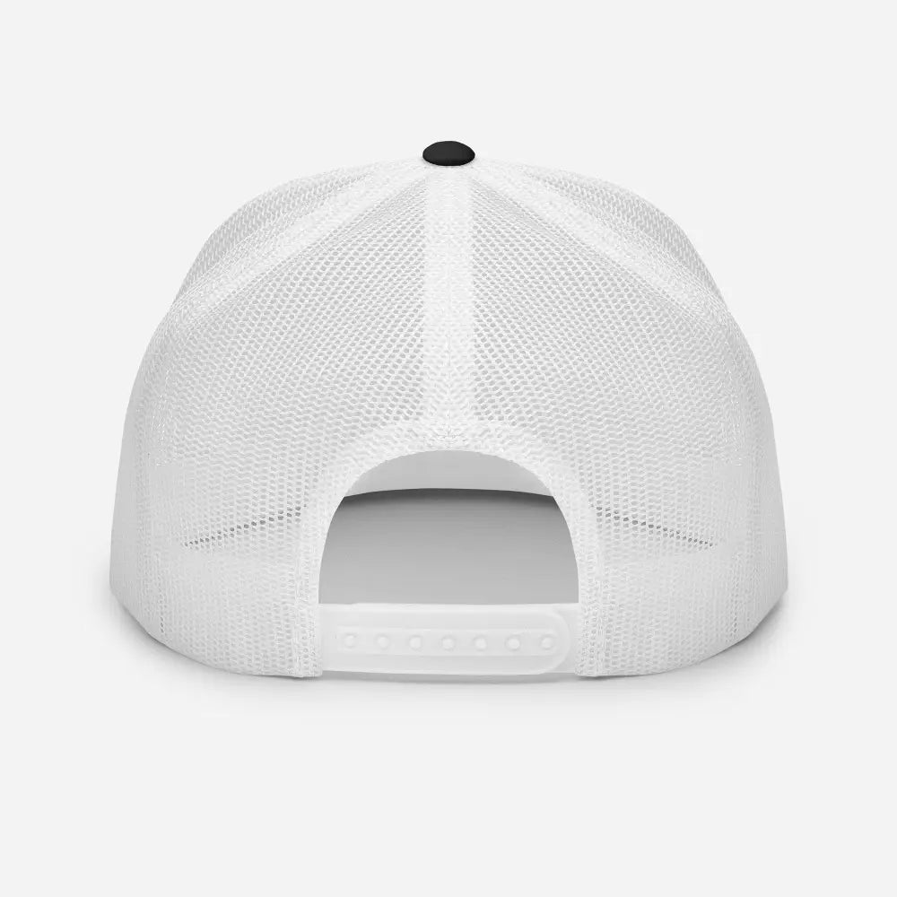 White mesh back boat-ready trucker hat with nautical embroidery