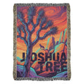 Joshua tree woven cotton blanket with desert landscape throw design