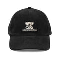 Embroidered corduroy cap with koala holding coffee for morning mood