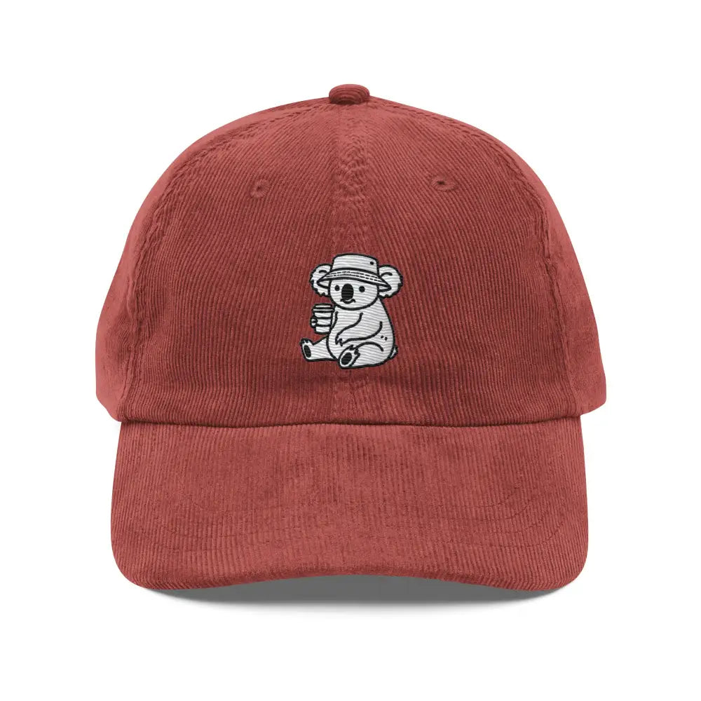 Red embroidered corduroy cap with koala for morning mood