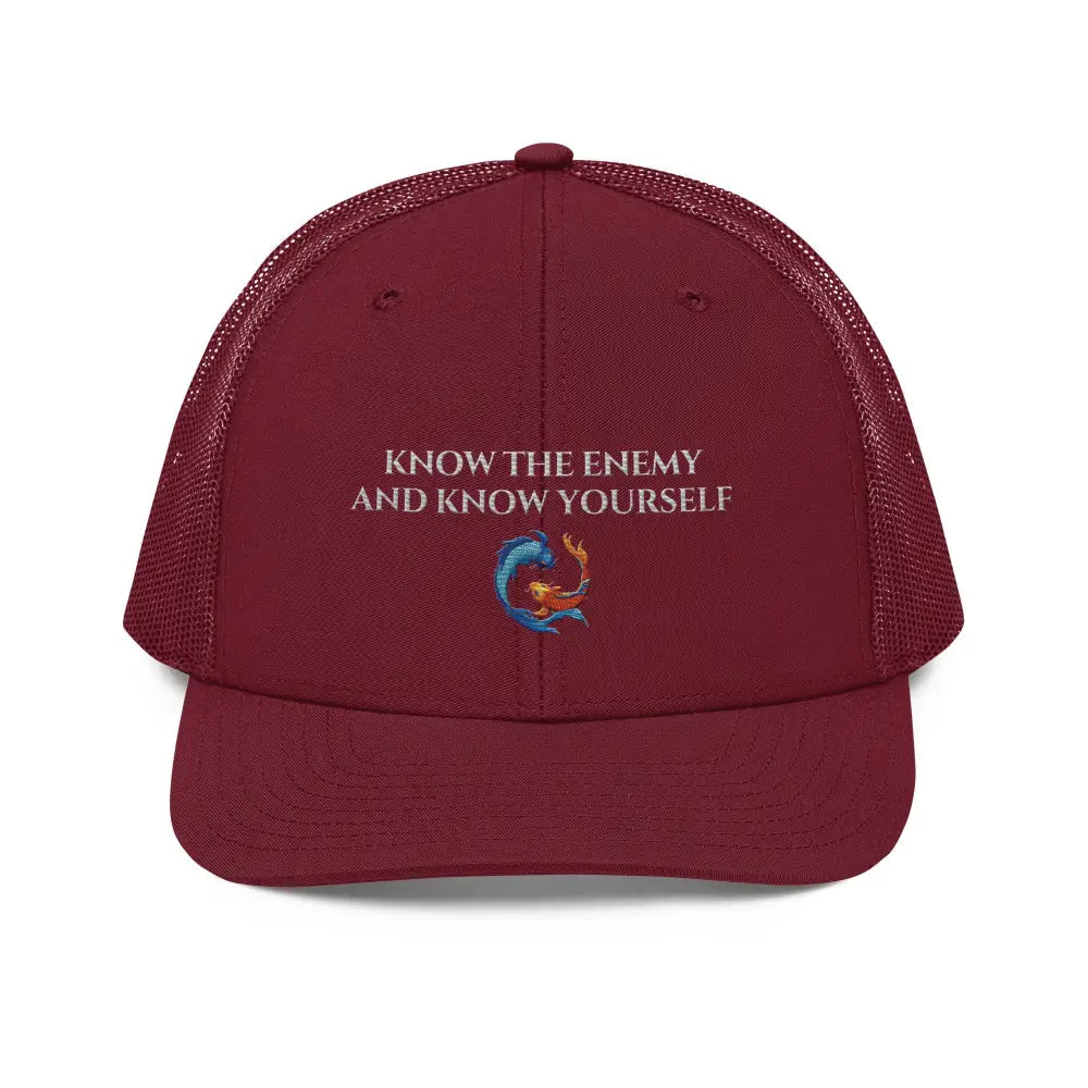 Maroon Trini Skies koi fish hat with mesh back embroidery