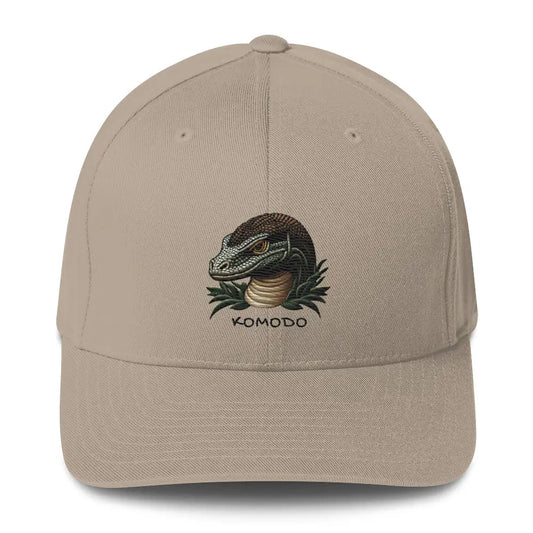 Komodo Dragon Structured Twill Cap Stretch Fit Athletic Hat - light tan baseball cap embroidered 1