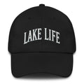 Trini Skies black embroidered corduroy cap with Lake Life design