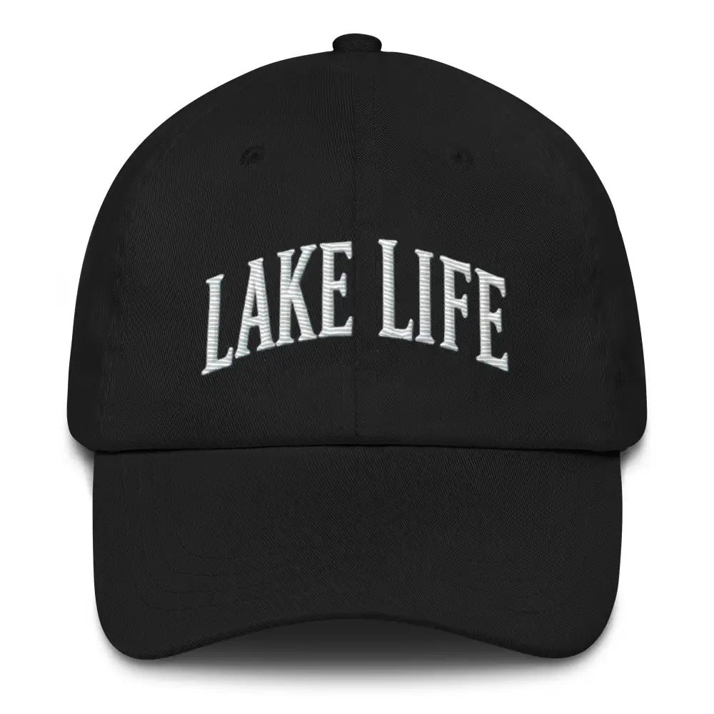 Trini Skies black embroidered corduroy cap with Lake Life design