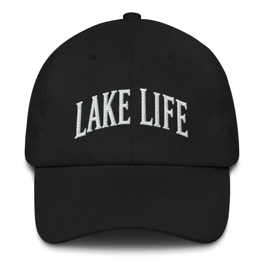 Lake Life Embroidered Dad Hat - Low Profile Cotton Twill Cap for Men & Women - Black - Hats black baseball cap lake