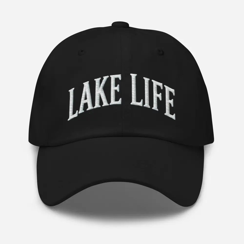 Trini Skies embroidered corduroy cap with Lake Life in white