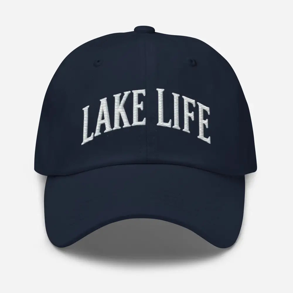 Trini Skies navy blue embroidered corduroy cap with Lake Life design