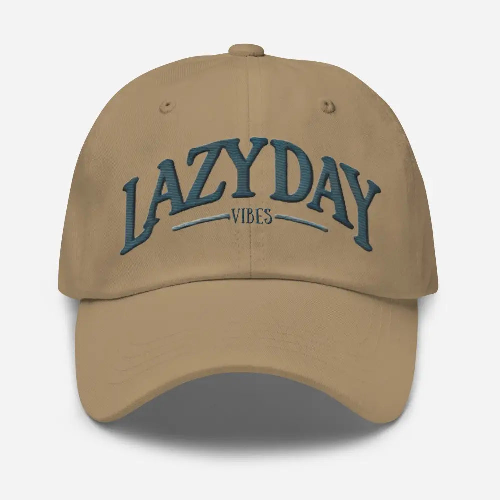 Tan chino cotton twill baseball cap with lazy day vibes embroidered dad hat design