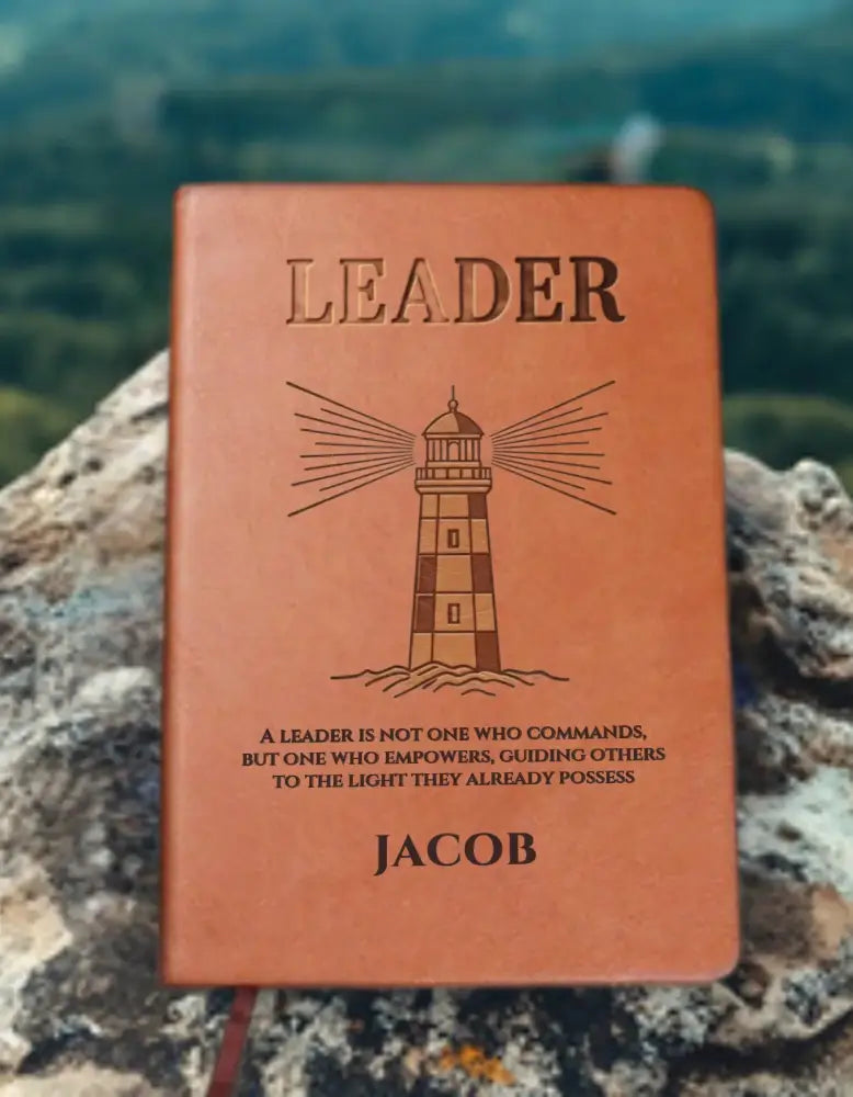 Brown faux leather leader journal with lighthouse design
