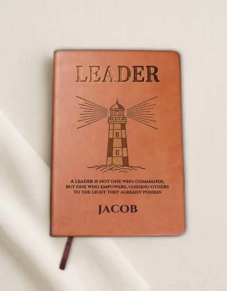 Brown faux leather leader journal with lighthouse and engraved quote