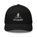 Black Trucker Hat with Lightning Bolt Dumbbell Embroidered